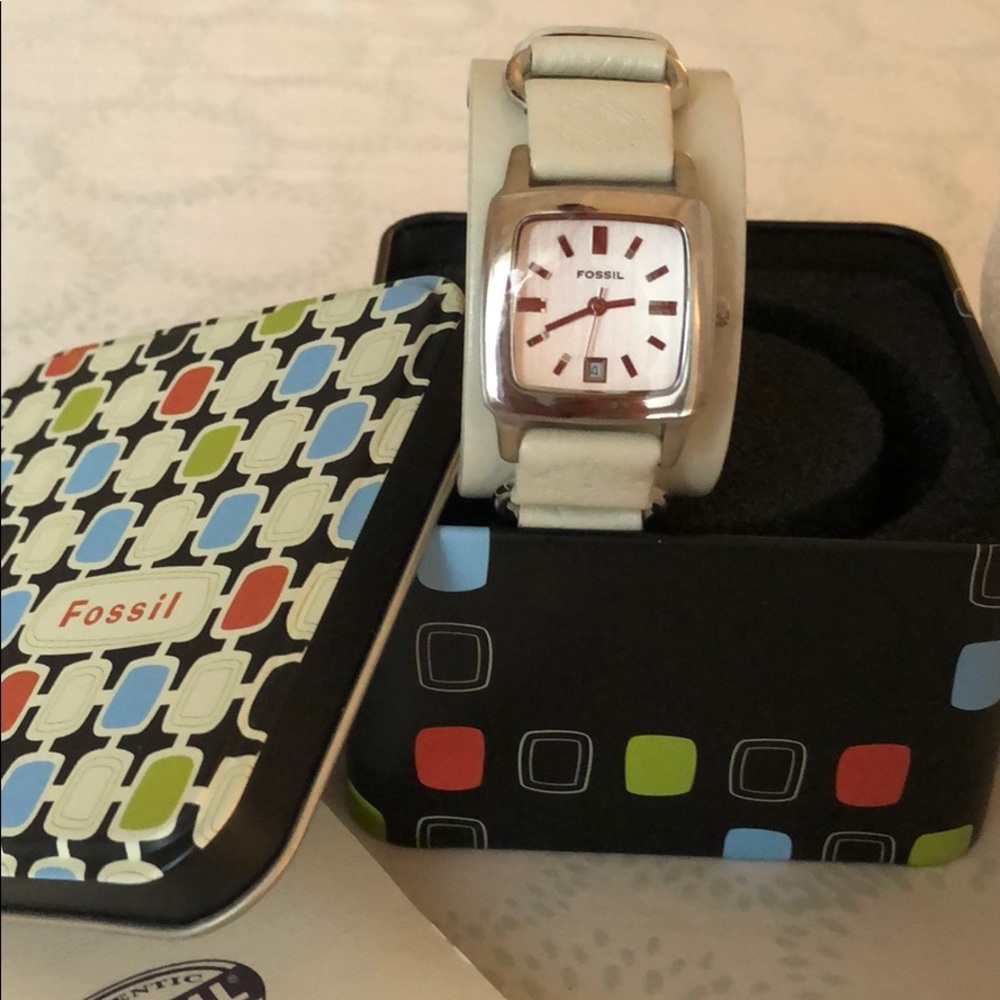 Fossil white leather watch